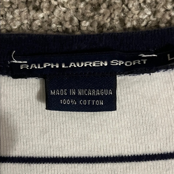 Ralph Lauren Navy and Cream Striped V-Neck Tee - Picture 2 of 5